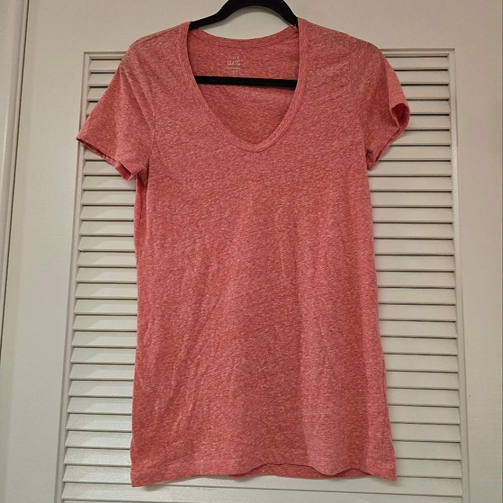 J. Crew - Coral & White Slub Tee Short-Sleeve Tunic Top